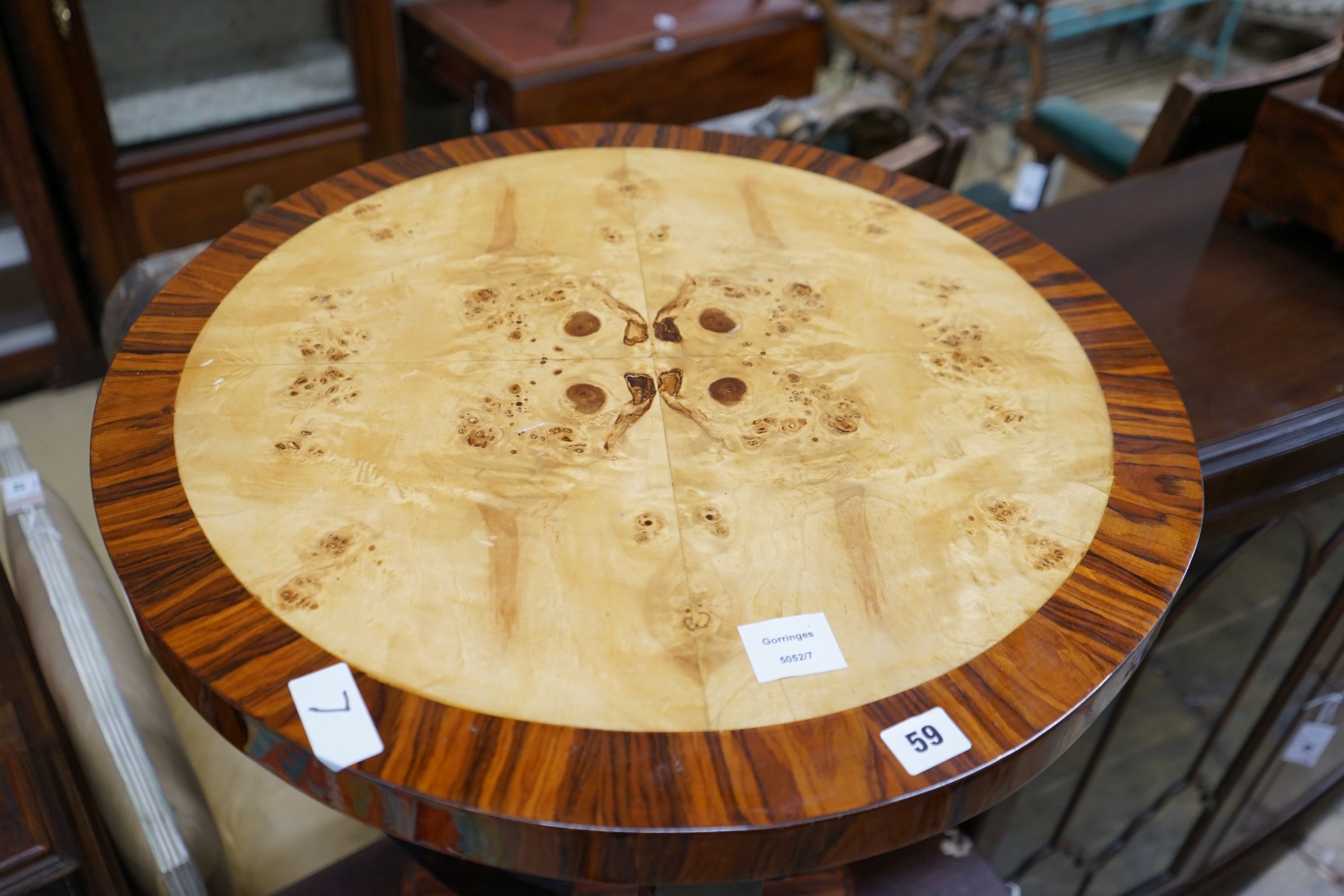 An Art Deco style circular occasional table, diameter 59cm, height 60cm